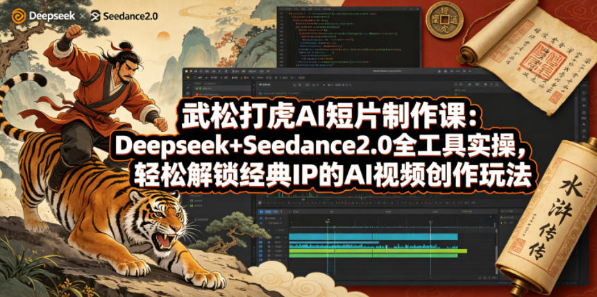武松打虎AI短片制作课：Deepseek+Seedance2.0全工具实操，轻松解锁经典IP的AI视频创作玩法-优优云创网