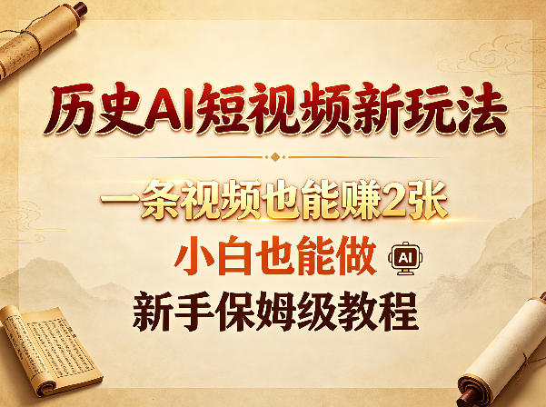历史AI短视频新玩法，一条视频也能賺2张，小白也能做，新手保姆级教程-优优云创网