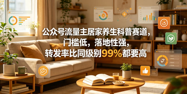 公众号流量主居家养生科普赛道，门槛低，落地性强，转发率比同级别99％都要高-优优云创网