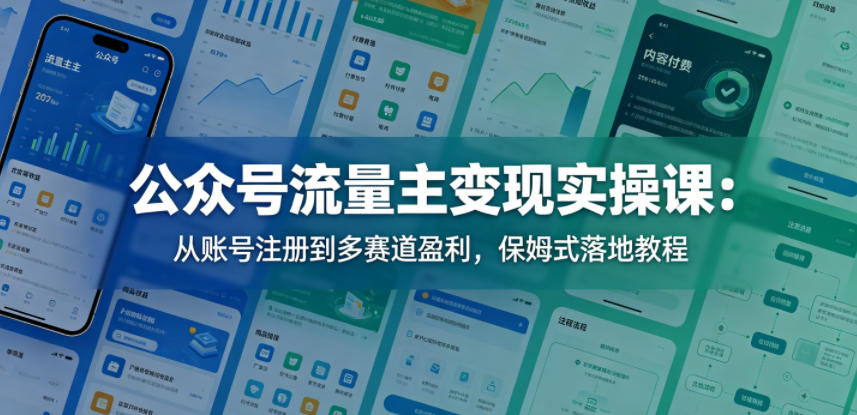 公众号流量主变现实操课：从账号注册到多赛道盈利，保姆式落地教程-优优云创网