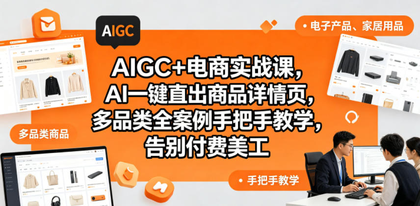 AIGC+电商实战课，AI一键直出商品详情页，多品类全案例手把手教学，告别付费美工-优优云创网