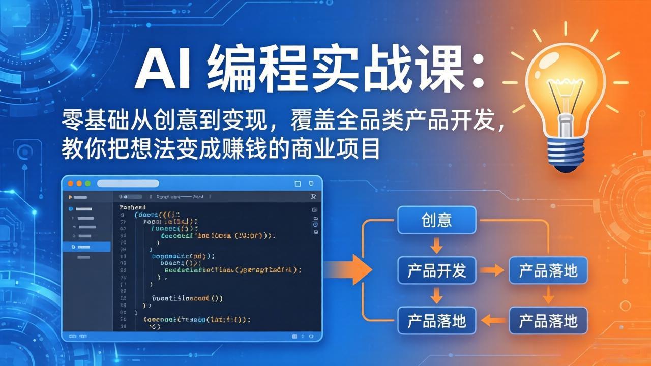 AI编程实战课-第三期-5月9更新：零基础从创意到变现，覆盖全品类产品开发，把想法变成赚钱项目-优优云创网