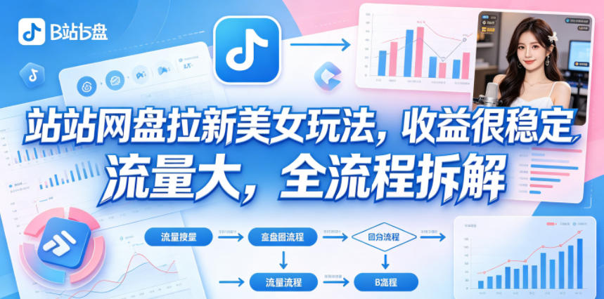 B站网盘拉新美女玩法,收益很稳定,流量大,全流程拆解-优优云创网