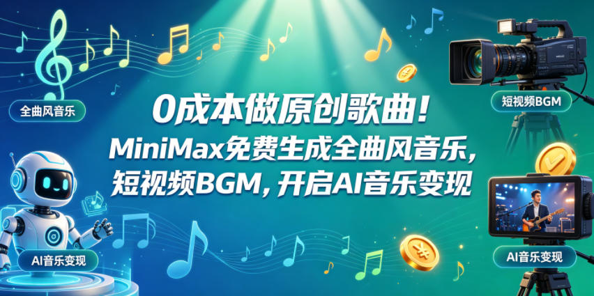 0成本做原创歌曲！MiniMax免费生成全曲风音乐，短视频BGM，开启AI音乐变现-优优云创网