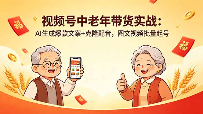 视频号中老年带货实战：AI生成爆款文案+克隆配音，图文视频批量起号-优优云创网