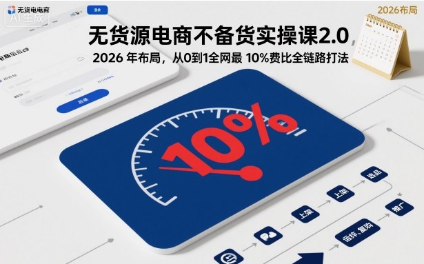 无货源电商不备货实操课2.0，2026年布局，从0到1全网最低10%费比全链路打法【更新26年5月】-优优云创网