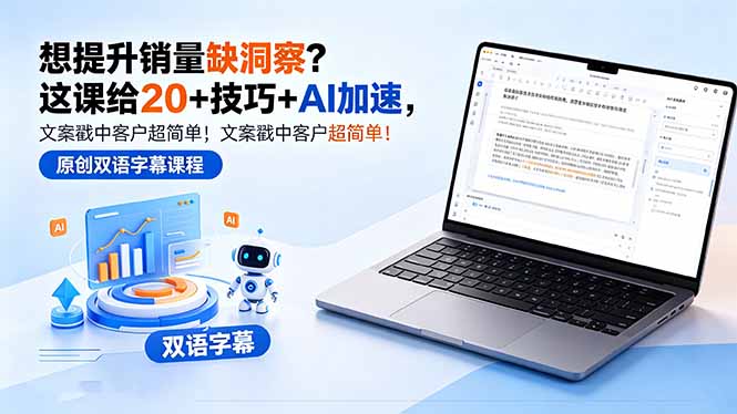 想提升销量缺洞察？这课给 20 + 技巧 + AI 加速，文案戳中客户超简单！【原创双语字幕】-优优云创网