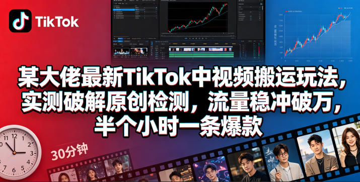 某大佬最新TikTok中视频搬运玩法,实测破解原创检测,流量稳冲破万,半个小时一条爆款-优优云创网