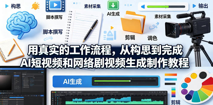用真实的工作流程，从构思到完成AI短视频和网络剧视频生成制作教程-中英字幕-优优云创网