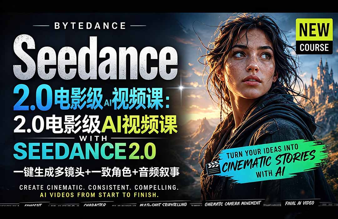 Seedance 2.0电影级AI视频课：一键生成多镜头+一致角色+音频叙事-优优云创网