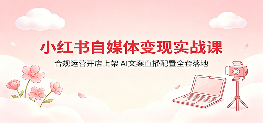 小红书自媒体变现实战课:合规运营开店上架,AI文案直播配置全套落地-优优云创网