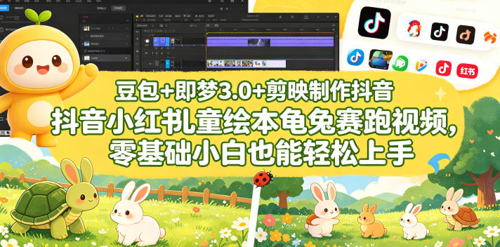 豆包＋即梦3.0+剪映制作抖音小红书儿童绘本龟兔赛跑视频，零基础小白也能轻松上手-优优云创网