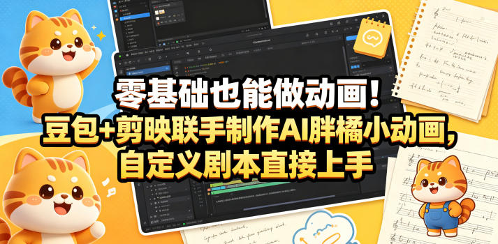 零基础也能做动画！豆包+剪映联手制作AI胖橘小动画，自定义剧本直接上手-优优云创网