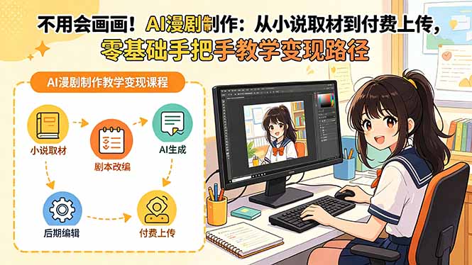 不用会画画！AI漫剧制作：从小说取材到付费上传，零基础手把手教学变现路径-优优云创网