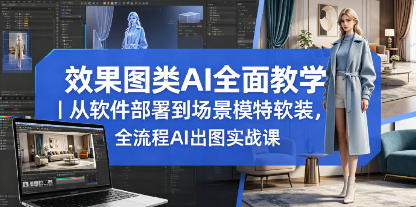 效果图类AI全面教学｜从软件部署到场景模特软装，全流程AI出图实战课-优优云创网