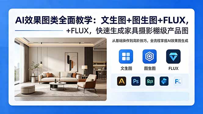 AI效果图类全面教学：文生图+图生图+FLUX，快速生成家具摄影棚级产品图-优优云创网