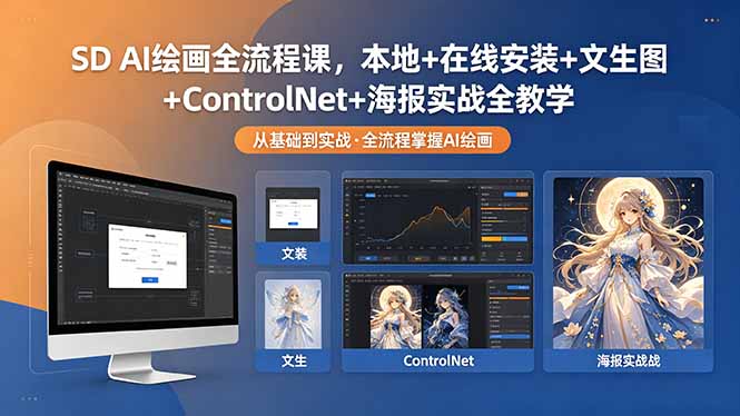 SD AI绘画全流程课，本地+在线安装+文生图+ControlNet+海报实战全教学-优优云创网