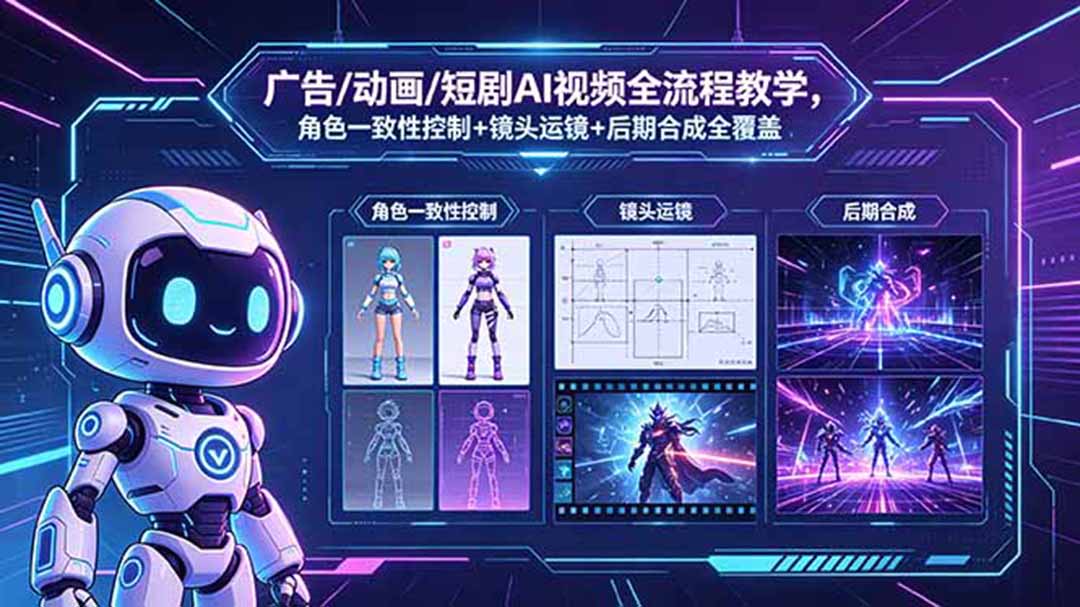 广告/动画/短剧AI视频全流程教学,角色一致性控制+镜头运镜+后期合成全覆盖-优优云创网