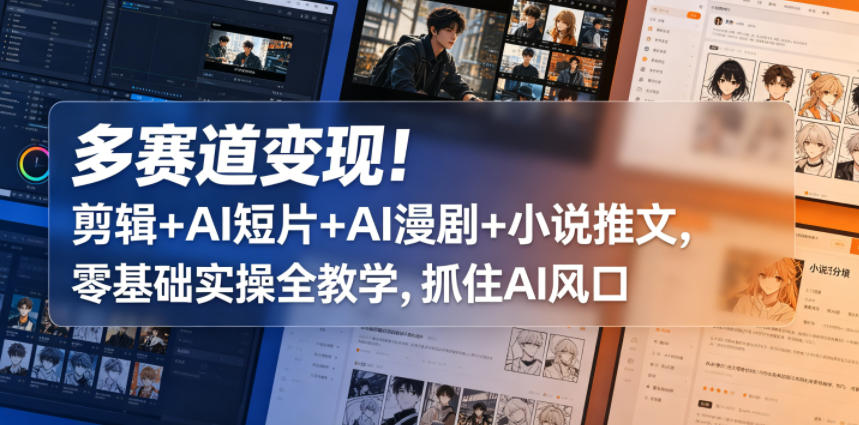 多赛道变现!剪辑+AI短片+AI漫剧+小说推文,零基础实操全教学,抓住AI风口-优优云创网