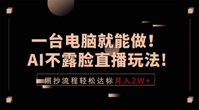 一台电脑就能做！AI不露脸直播玩法，照抄流程轻松达标月入2W+-优优云创网