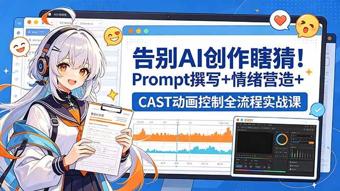 告别AI创作瞎猜！Prompt撰写+情绪营造+CAST动画控制全流程实战课-优优云创网
