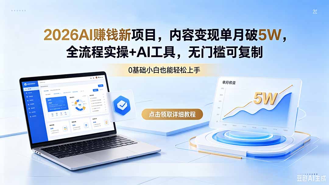 2026AI赚钱新项目，内容变现单月破5W，全流程实操+AI工具，无门槛可复制-优优云创网