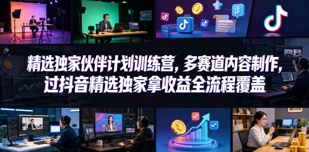 小豁食堂精选独家伙伴计划训练营，多赛道内容制作，过抖音精选独家拿收益全流程覆盖-优优云创网