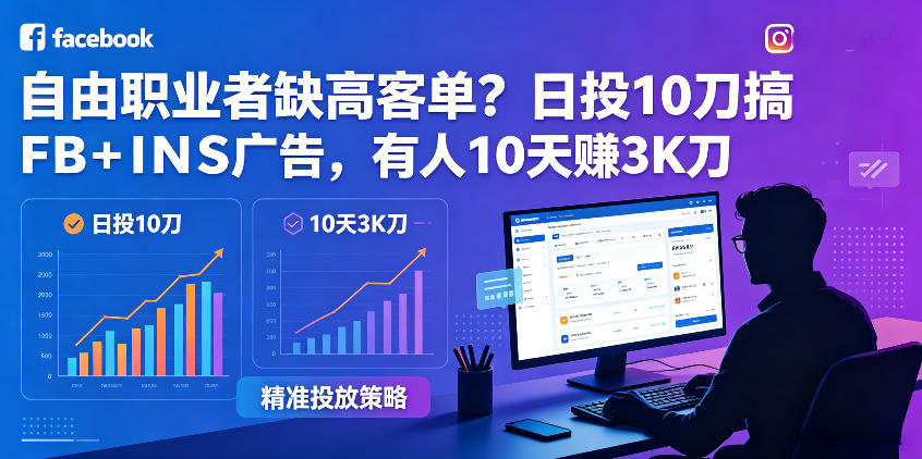 自由职业者缺高客单？日投10刀搞FB+INS广告，有人10天赚3K刀！【原创双语字幕】-优优云创网