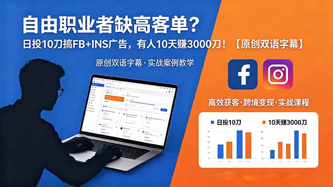 自由职业者缺高客单？日投 10 刀搞 FB+INS 广告，有人 10 天赚 3000 刀！【原创双语字幕】-优优云创网