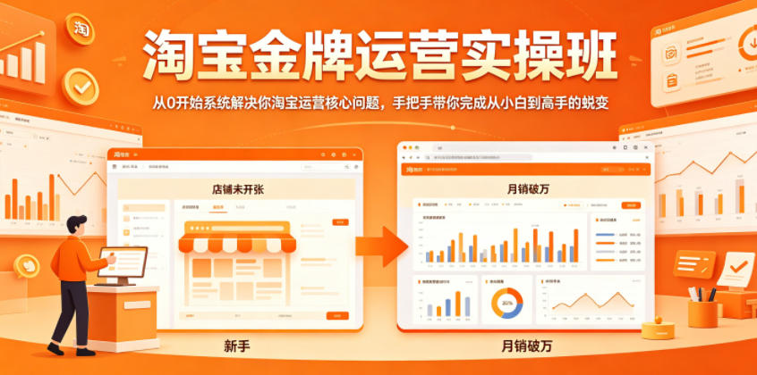 淘宝金牌运营实操班，从0开始系统解决你淘宝运营核心问题，手把手带你完成从小白到高手的蜕变-优优云创网