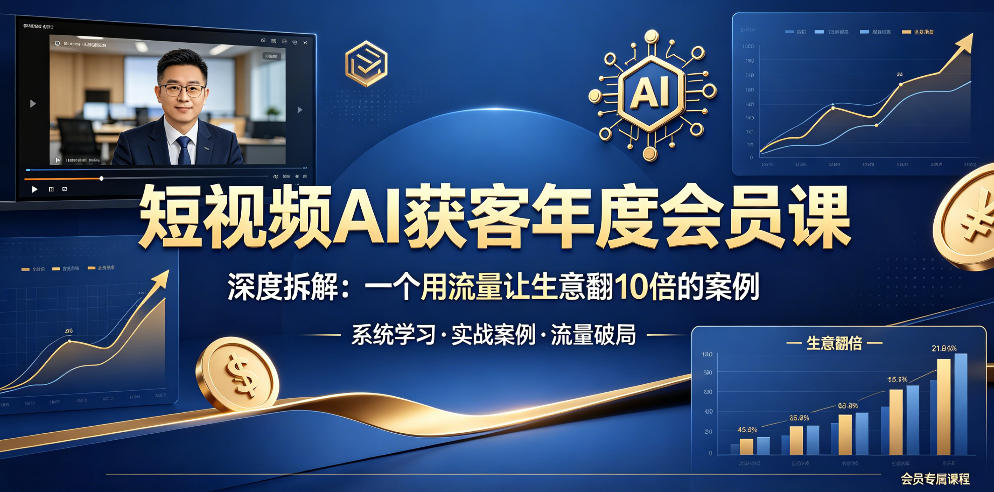 短视频AI获客年度会员课，深度拆解，一个用流量让生意翻10倍的案例-优优云创网