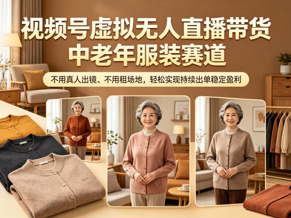 视频号虚拟无人直播带货中老年服装赛道,不用真人出镜、不用租场地,轻松实现持续出单稳定盈利-优优云创网