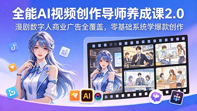 全能AI视频创作导师养成课2.0,漫剧数字人商业广告全覆盖,零基础系统学爆款创作-优优云创网