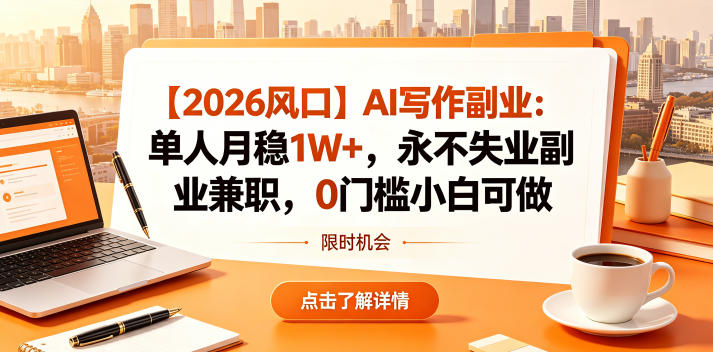 【2026风口】AI写作副业:单人月稳1W+,永不失业副业兼职,0门槛小白可做【揭秘】-优优云创网