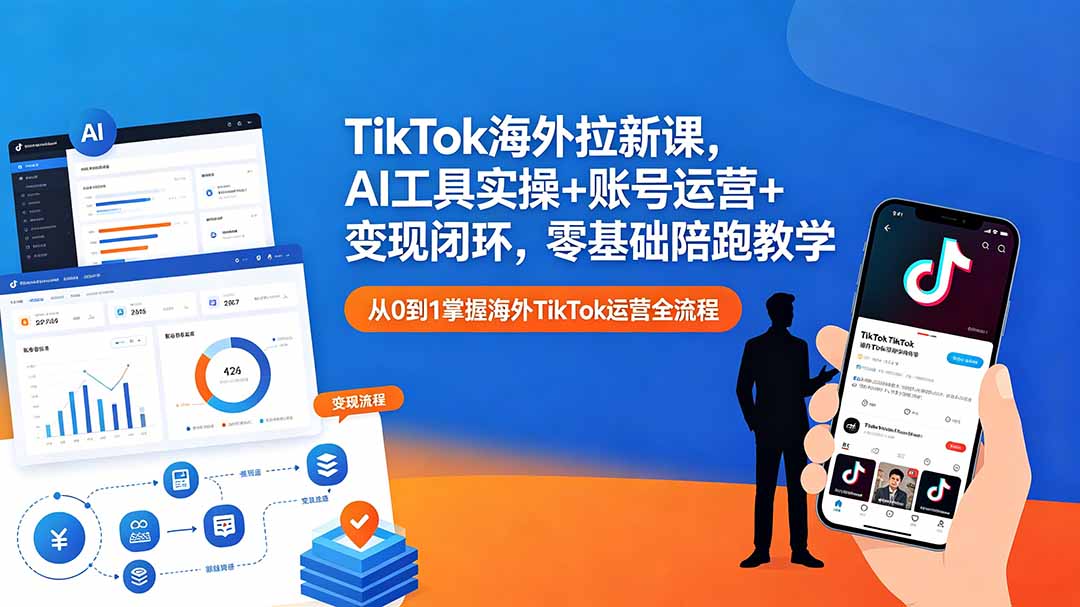 TikTok海外拉新课,AI工具实操+账号运营+变现闭环,零基础陪跑教学-优优云创网