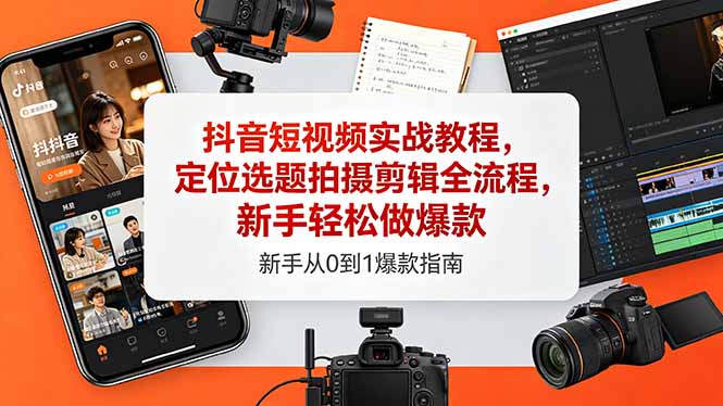 抖音短视频实战教程,定位选题拍摄剪辑全流程,新手轻松做爆款-优优云创网