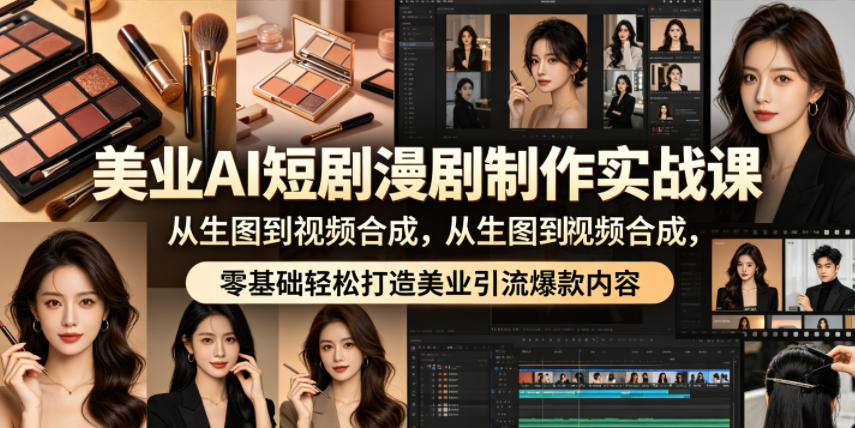 美业AI短剧漫剧制作实战课,从生图到视频合成,零基础轻松打造美业引流爆款内容-优优云创网