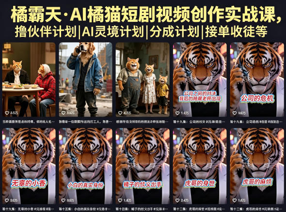 橘霸天·AI橘猫短剧视频创作实战课,撸伙伴计划|AI灵境计划|分成计划|接单收徒等-优优云创网