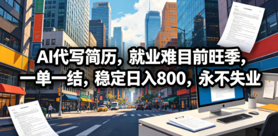 AI代写简历，就业难目前旺季，一单一结，稳定日入800，永不失业-优优云创网