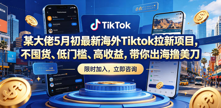 某大佬5月初最新海外Tiktok拉新项目，不囤货、低门槛、高收益，带你出海撸美刀-优优云创网