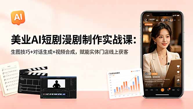 美业AI短剧漫剧制作实战课:生图技巧+对话生成+视频合成,赋能实体门店线上获客-优优云创网