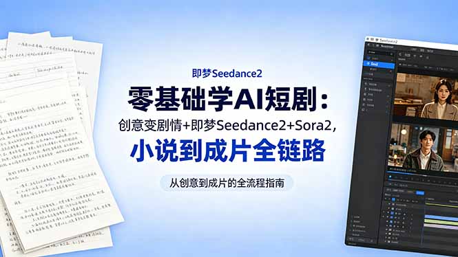 零基础学AI短剧:创意变剧情+即梦Seedance2+Sora2,小说到成片全链路-优优云创网