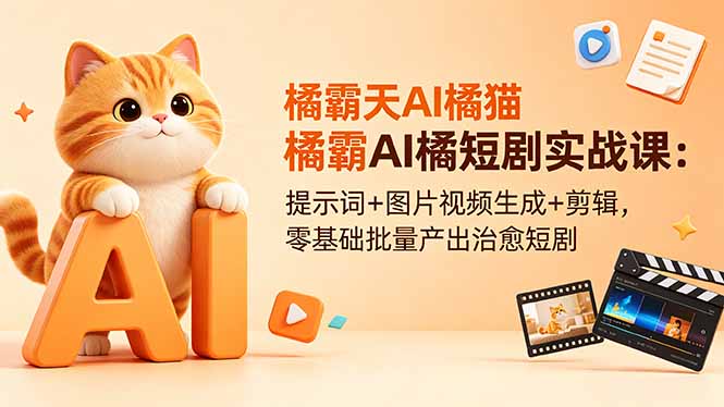 橘霸天AI橘猫短剧实战课：提示词+图片视频生成+剪辑，零基础批量产出治愈短剧-优优云创网