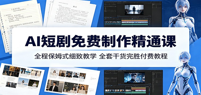 AI短剧免费制作精通课：全程保姆式细致教学，全套干货完胜付费教程-优优云创网