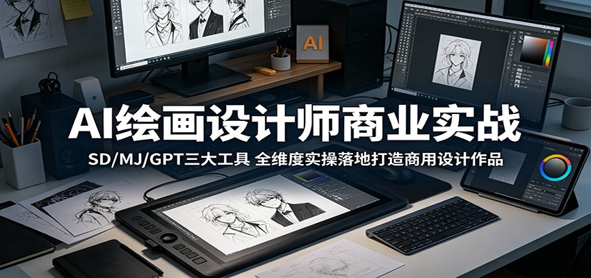 AI绘画设计师商业实战：SD/MJ/GPT三大工具，全维度实操落地打造商用设计作品-优优云创网