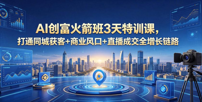 AI创富火箭班3天特训课，打通同城获客+商业风口+直播成交全增长链路，2026年4月新课-优优云创网