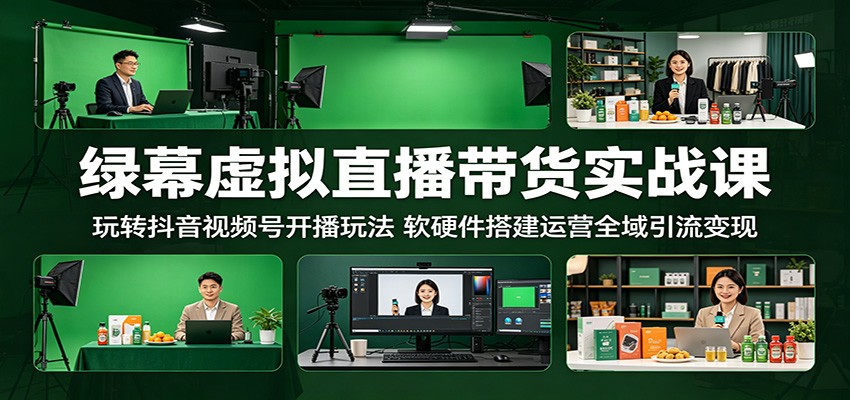 绿幕虚拟直播带货实战课:玩转抖音视频号开播玩法,软硬件搭建运营全域引流变现-优优云创网