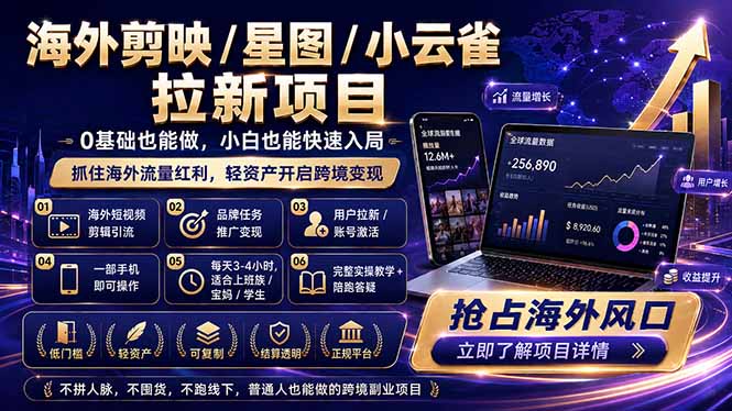 海外剪映 / 星图 / 小云雀拉新项目 普通人也能上手的跨境流量变现副业-优优云创网