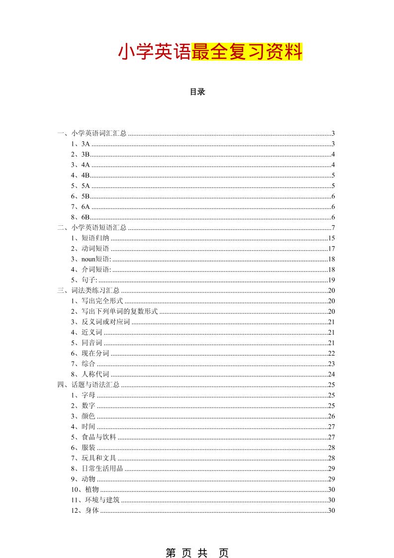 六年级下英语最全复习资料（单词、短语、语法、主题）-优优云创网