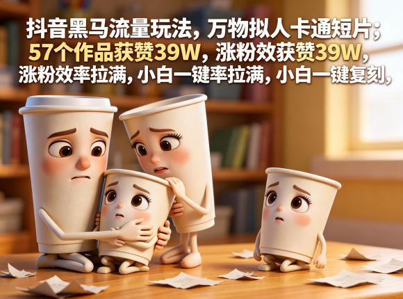 抖音黑马流量玩法,万物拟人卡通短片,57个作品获赞39W,涨粉效率拉满,小白一键复刻,保姆级拆解-优优云创网